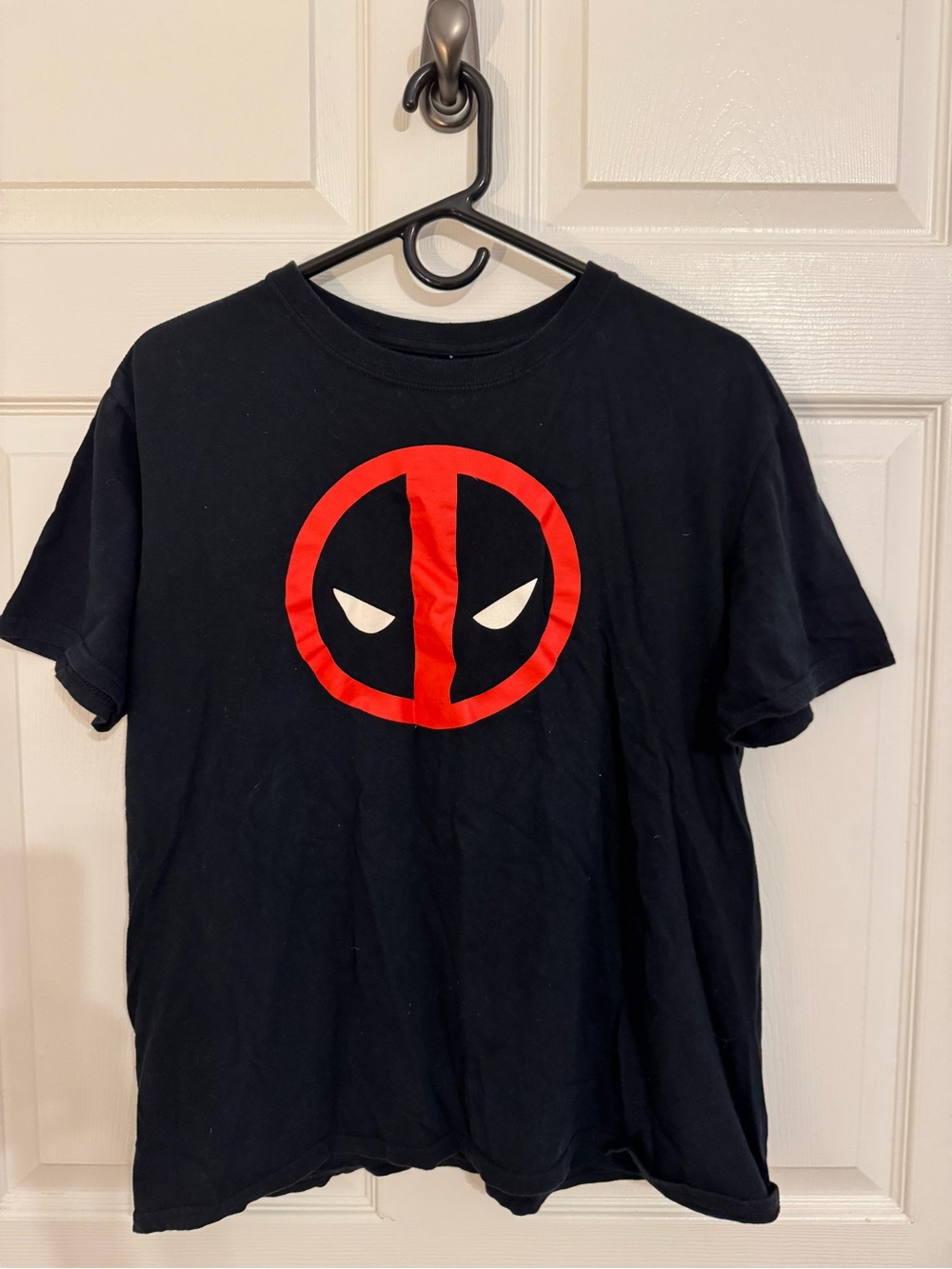 Marvel Black Short Sleeve Tee with Red Deadpool Face